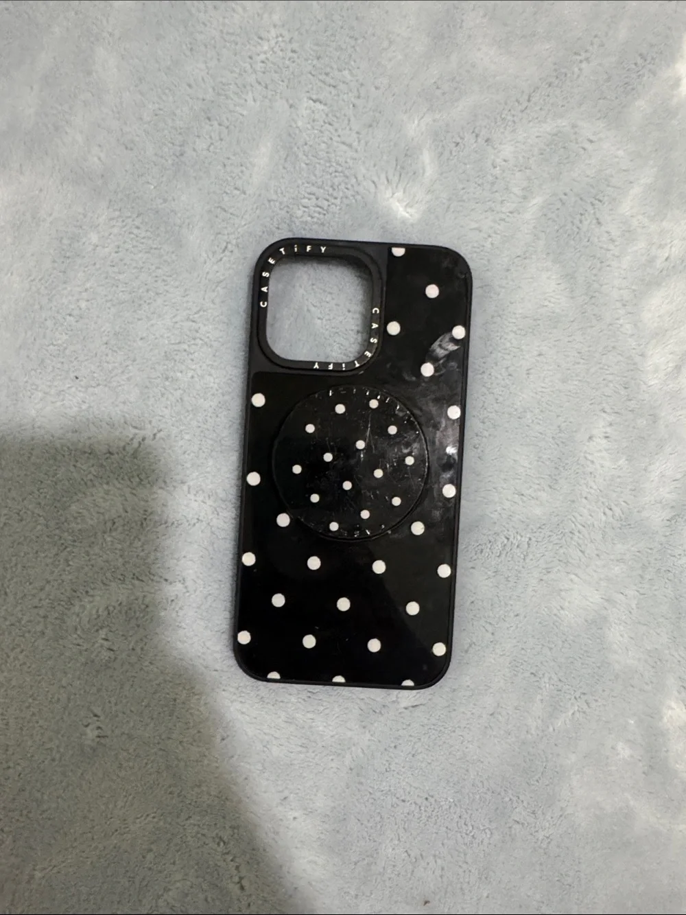 Casetify Black Phone Case with White Polka Dots and PopSocket